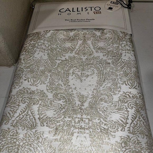 1-NWT CALLISTO HOME GOLD ALL OVER DAMASK  CURTAINS SET OF 2 PANELS SIZE 36”x 96” - Picture 7 of 9